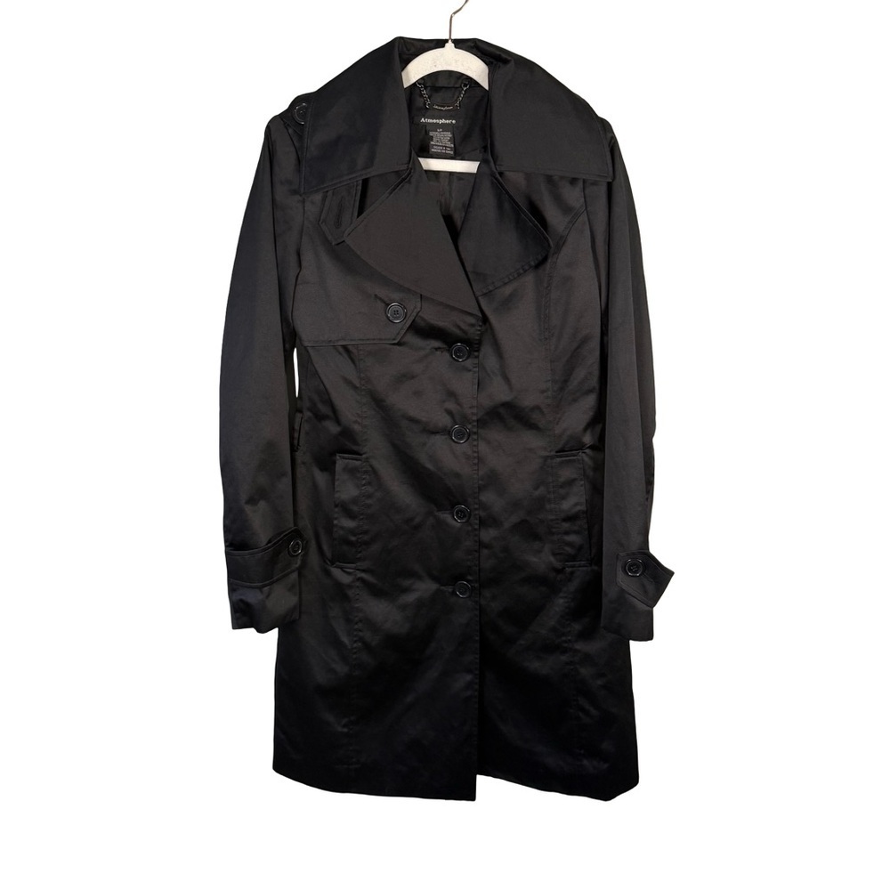Atmosphere Classic Black Trench Coat Size S Minimalist Double Breasted Fall